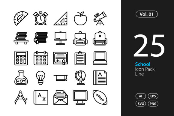 25 School Icon Set Vector SVG EPS: A Powerful Graphic Design Asset for Content Creators