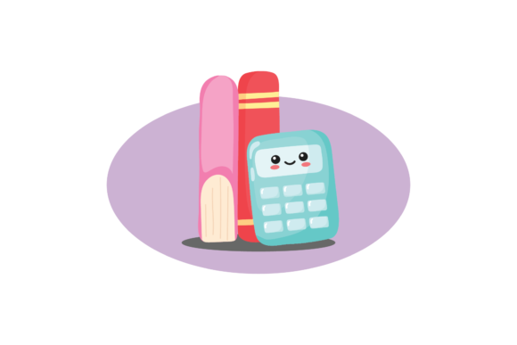 School Kawaii Books and Calculator Svg
